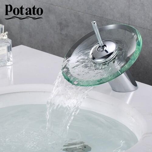 Potato Bathroom Basin Faucet High Quality Brass Circle Waterfall Glass Vessel Chrome Polished Finish Sink Tap p1094