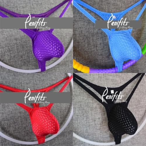 Mens Elastic String Thong Contoured Bulge Pouch eyelet Mesh Grape Smugglers Underwear G-string T-back
