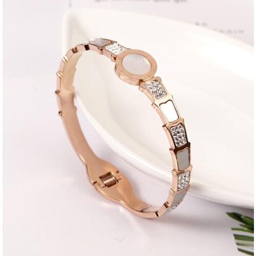 TJP New Arrivals Hot Women 316 Stainless Steel Bangle Bracelet Crystals Zircon High Quality Rose Gold Bangle for Gift Jewelry