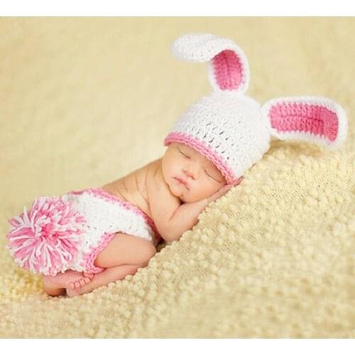 Infant Baby Girl Photo Shoot Crochet Bunny Outfits Clothes Newborn Photography Knit Rabbit Hat+Diapers Sets foto Shooting Props