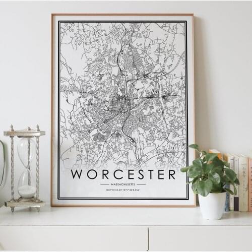WORCESTER Massachusetts MA USA city map Nordic Living Room Decoration Canvas Poster Modern Home Decor Art Print Painting