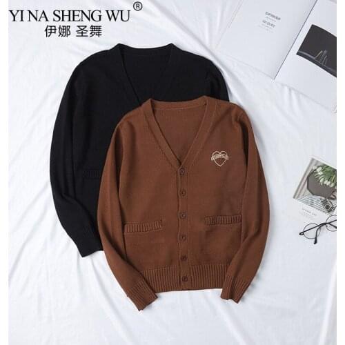 Japanese College JK Loose V-neck Cardigan Thicken Sweater Unisex Outer Wear JK Sweater Coat Japanese School Uniform Love Pattern
