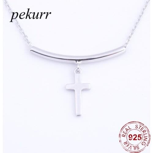 Pekurr 925 Sterling Silver Tube Christian Cross Necklaces For Women Pendants Fine Jewelry Silver Chain Fine Jewelry Gifts