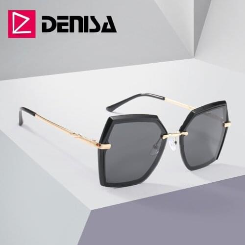 DENISA Hexagon Black Sunglasses Women Polarized Big Cat Eye Fashion Sunglasses Brand Woman UV400 Driving Glasses Shades G29919