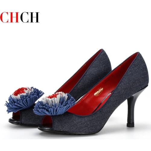 CHCH Ladies Shoes Luxury Fishion Peep Toe Blue High heels Shoes for Gril Party Business