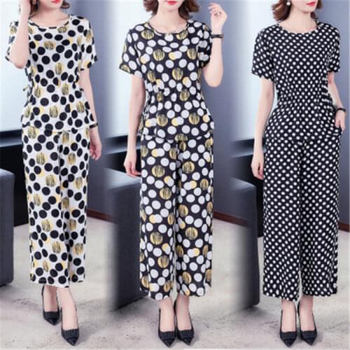 Summer New Women Plus Size 4XL Cotton 2021 Fashion Casual Set Loose Printing Top Wide Leg Pants Suits Two Pieces Sets Y188