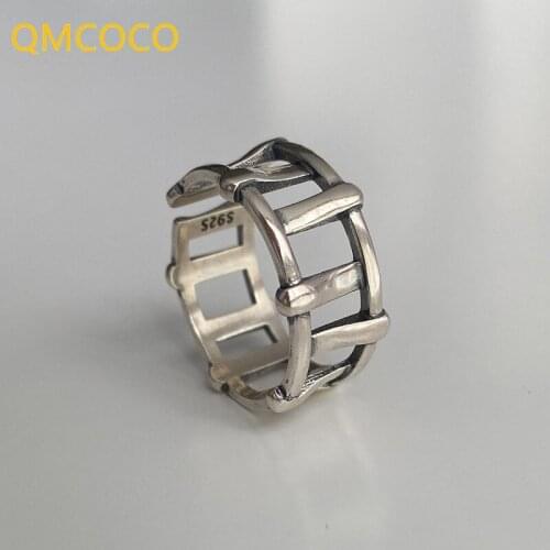 QMCOCO 925 Silver Wide Rings For Women Couple New Fashion Creative Vintage Winding Geometric Punk Party Jewelry Gifts