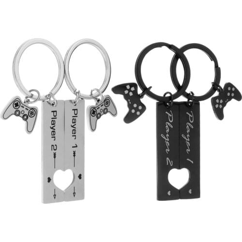 1 Pair Player 1 & Player 2 Game Console Handle Keychain Couple Keyrings Gifts for Boyfriend Girlfriend Funny