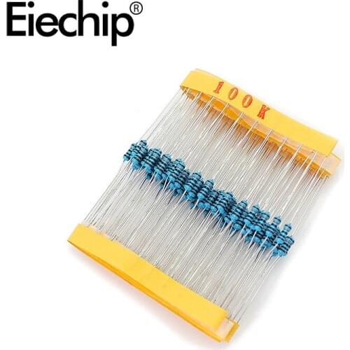 100pcs/lot 1/4W 1% Metal film resistor 0.25W resistance 100K ohm Throught Hole