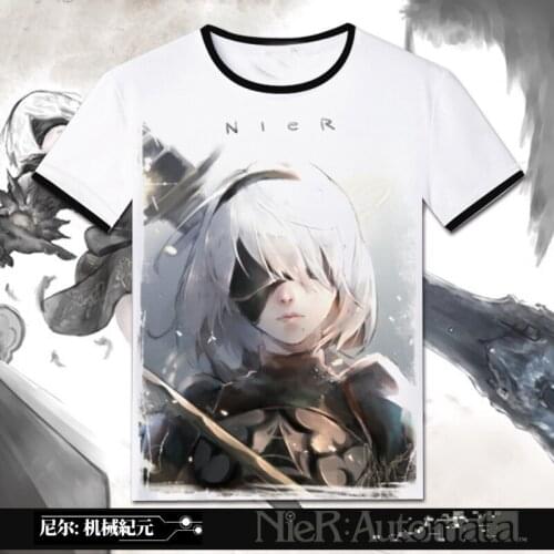 2017 Game NieR:Automata 2B YoRHa No. 2 Type B Heroine Cosplay Black O-Neck Short Sleeve T-shirts Casual Print Tops Mens Tees