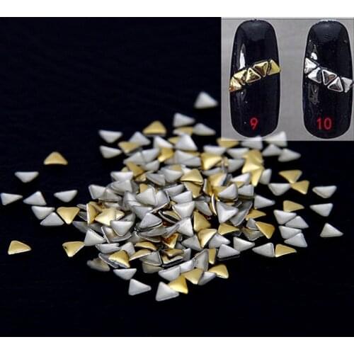 3mm Paste Manicure Silver/Gold Triangle Flatback Iron On Nail Tips Metallic Stickers Alloy Decals DIY 3D Nails Art Decoration