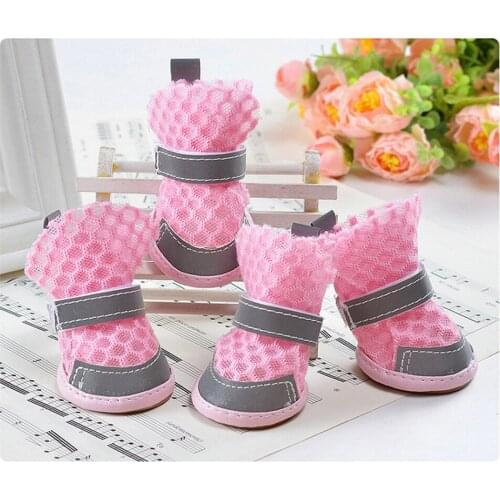 4Pcs Nonslip Dog Shoes Summer Heat Resistant Mesh Breathable Dog Boots Dog Mesh Sandals with Reflective Adjustable Straps