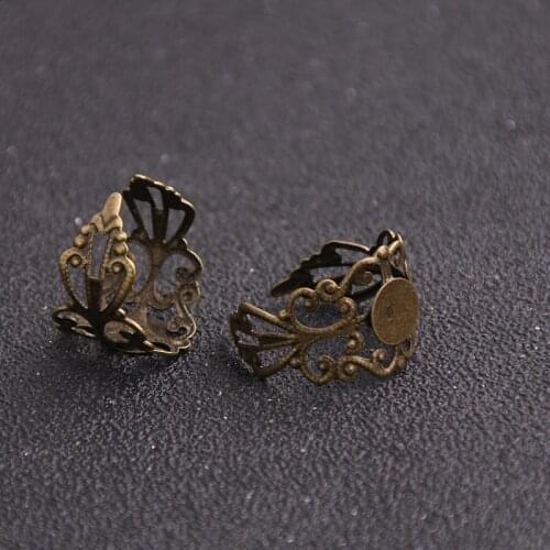 4pcs Fashion Vintage Adjustable Stud finger ring Bases Blanks 8mm Antique Bronze Cabochon Stud finger ring