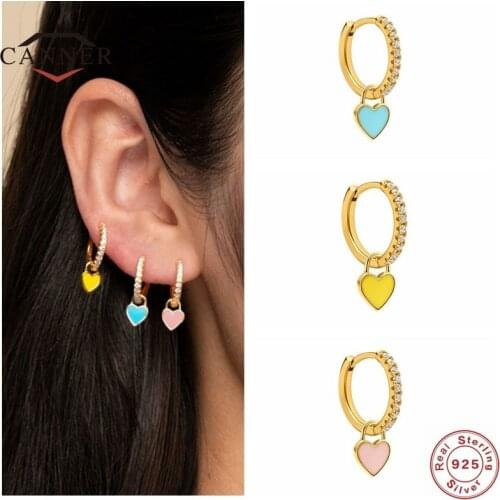 CANNER 925 Sterling Silver Hoop Earrings for Women Geometric Love Zircon Piercing Earring Earings Silver Jewelry Pendientes