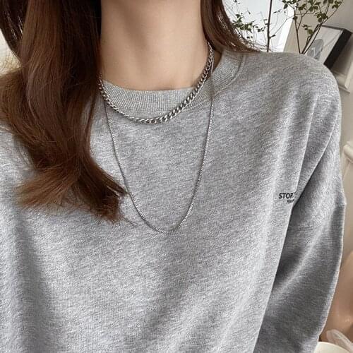 Flashbuy Hip hop Double Layer Silver Color Chain Necklaces for Women Men Personality Minimalist Jewelry Collar