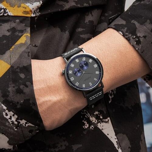 Creative Simple Watch Men Hot MEGIR Fashion Leather Big Dial Quartz Male Clock 24 Hours Display Waterproof Date Wristwatch 2021