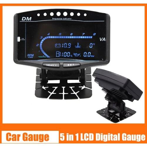5 in 1 LCD Digital Gauge Oil Pressure Tachometer Water Temp Tachometer Volt Voltmeter Fuel Gauge Car Motorcycle Boat With Sensor
