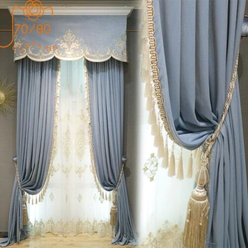 French Romantic High-end Velvet Lace Stitching Curtains for Living Room Bedroom Balcony Custom Finished Valance