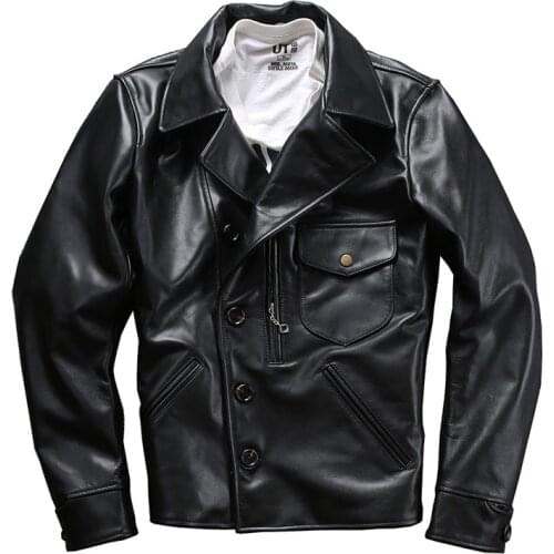 AZ18-1 Read Description! AVFLY Asian Size Mens Cow Skin Coat Mens Genuine Cowhide Leather Stylish Jacket
