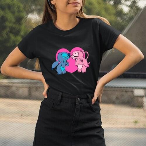 T-shirt Female Kawaii Dropship Disney Lilo & Stitch Fashion Printing Black White Women T Shirts Short Sleeve Outdoor Summer New