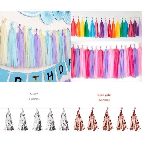 5pcs/bag 14inch Tissue Paper/Foil Tassel Garland for Wedding Kids Birthday Party diy Decorations Baby Shower Favors Supplies toy