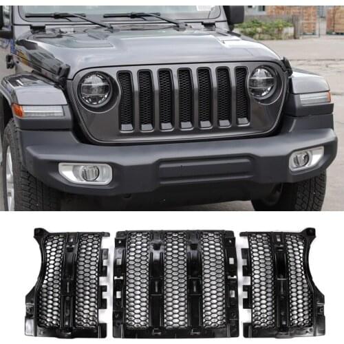 JXKaFa Fit For Jeep Wrangler JL 2018 Car Front Grill Grille Mesh Cover Trim Styling Car Exterior Parts Accessories ABS 3Pcs/set