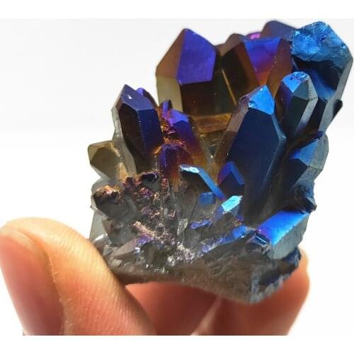 51g Titanium coating Quartz cluster Natural Beautiful angel aura flame blue rough crystal point cluster collectable Fengshui