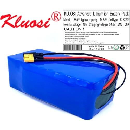 KLUOSI 13S5P 48V 14.5Ah 15Ah 48V Battery 54.6V Li-ion Battery Pack with 30A BMS for Motor Electric Scooter Vehicle Ebike Bicycle