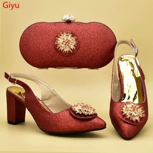 Doershow beautiful wine Shoe and Bag Sets Italian Shoes and Bags Set for party African Matching Shoes and Bags!SXD1-4
