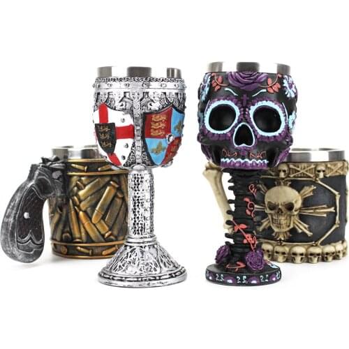 Twilight Blooms Goblet Wine Glass Gun Pistol Tankard Mug Medieval English Skeletal Skull Goblet Cup Christmas Halloween Gift