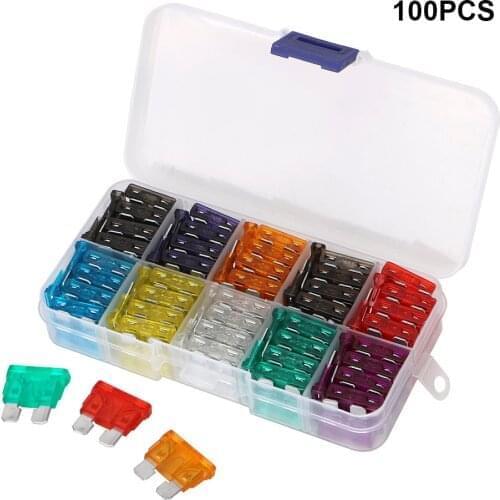 50/100 Pcs Car Truck Fuses with Box Clip Assortment 2A 3A 5A 7.5A 10A 15A 20A 25A 30A 35A 40A Amp Auto Blade Type Fuse Set