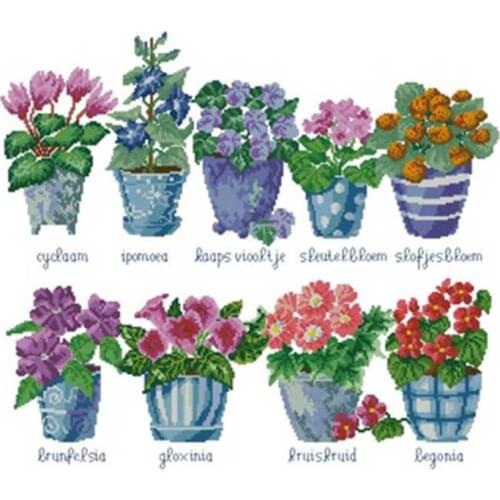 Blue flower pot patterns Counted Cross Stitch 11CT 14CT 18CT DIY wholesale Chinese Cross Stitch Kits Embroidery Needlework Sets
