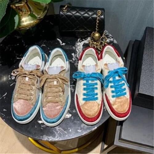 2020 New Espadrilles Velvet Women Sneakers Flats Shoes Mixed Colored Sport Shoes Ladies Lace Up Flats Casual Running Shoes