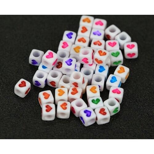 2021 New Arrive Wholesale colorful Heart Cubes Acrylic Mix Beads Charms white Beads for DIY Jewelry Making Bracelet 7x7mm