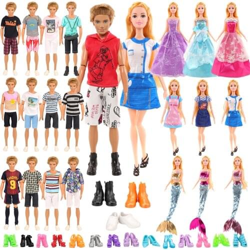 New Arrive Fashion Handmade 28 Items/Lot = 6 Doll Dresses +3 Mermaid Dress +10 Shoes For Barbie +6 Ken Clothes + 3 Shoes For KEN