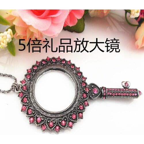 Portable magnifier, high-definition 5 times magnifying glass necklace, long money hand held, old man reading, student use