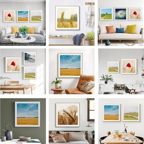 Simple northern Europe small fresh beautiful scenery wheat field flower art poster living room decoration picture printing