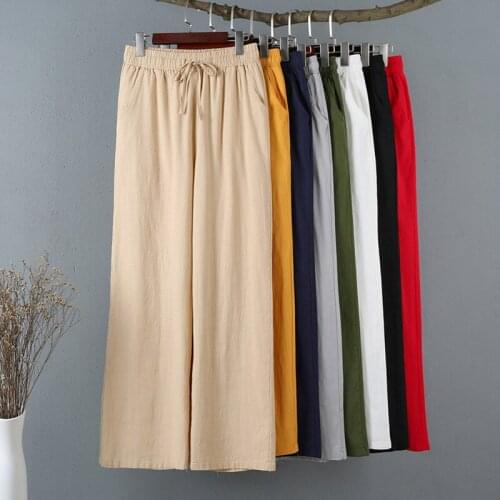 Plus Size Homewear Women Casual Spring Autumn Cotton Linen Trousers Female Loose Wide Leg Straight Pajamas Pants 3XL Pantalones