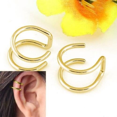 Multicolor Ear Clip Gold Clip-on Women Men Non-piercing Unisex New Trendy Chic Cartilage Earrings Black 1 Pair