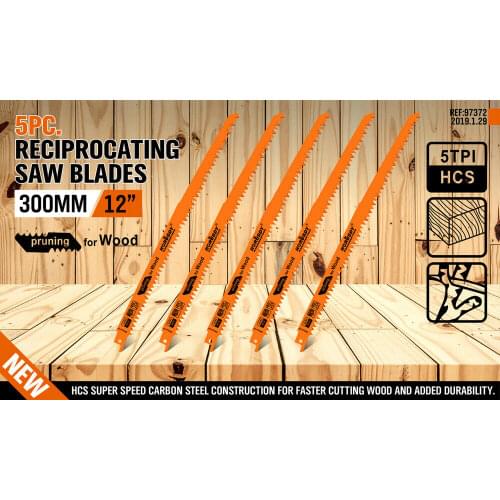 HORUSDY Reciprocating Saw Blades 12" / 5pc Set Electric Sawzall Hackzall Wood Pruning
