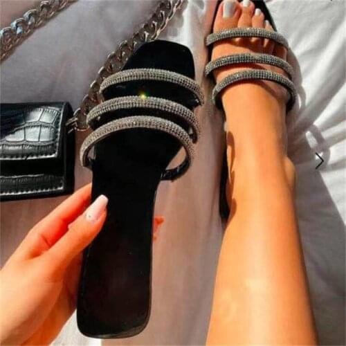 Women Crystal Slippers Ladies Slip On Blling Beach Flats Shoes Female Summer Fashion Casual Narrow Band Slipper