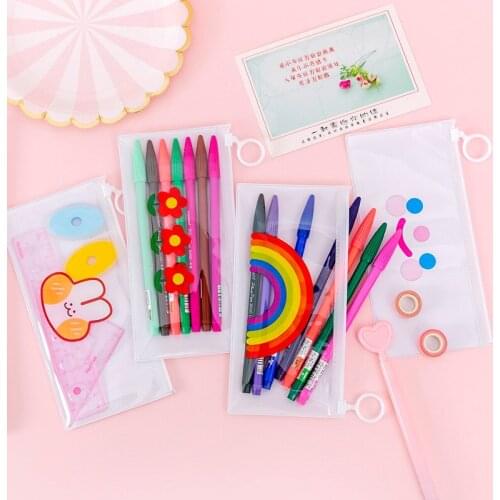 Cute Rainbow Pencil Cases Pen Box Kawaii Flower Transparent Pencil Bag Pen Case For Kids Gift Korean Stationery School Supplies