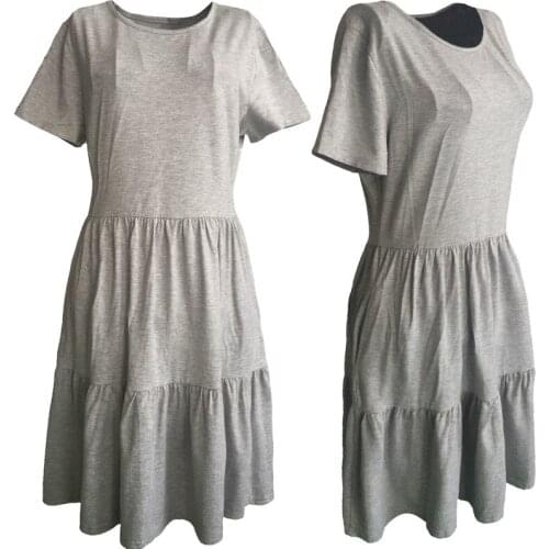 Spandex Womens Dress Party Round Neck Short Sleeve Pure Color Cake Skirt