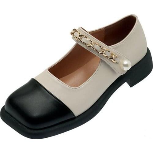 YSHUNIJ Shoes Baotou Xiaoxiangfeng Fashion Womens Shoes Fall 2021 New Retro Round Toe Pearl Flats Women Shoes