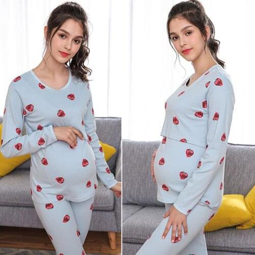 Comfortable Specially easy breastfeeding design Cartoon Animal Maternity Nursing Pajama Set Long Sleeve Breastfeeding Top Pants