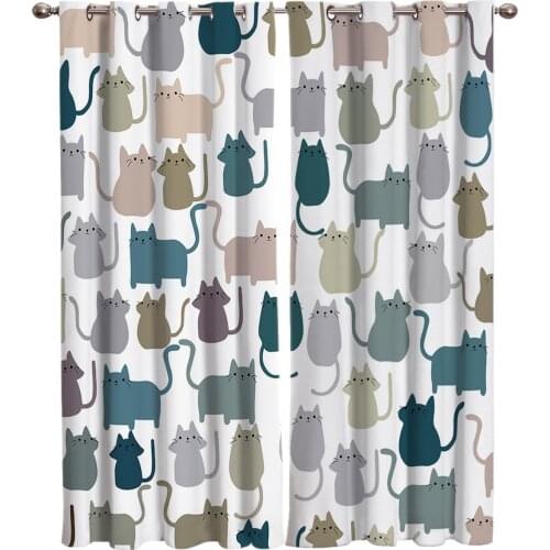 Stuffed Pattern Cat Stick Figures Window Curtains Living Room Decor Curtains for Bedroom Luxury Home Decor Flat Window