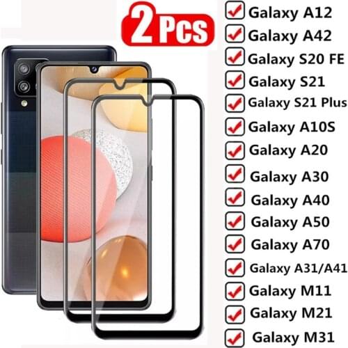 2PCS Tempered Glass for Samsung Galaxy S20 FE S21 Plus Full Cover Screen Protector for samsung A50 A30 A40 A41 A42 safety glass