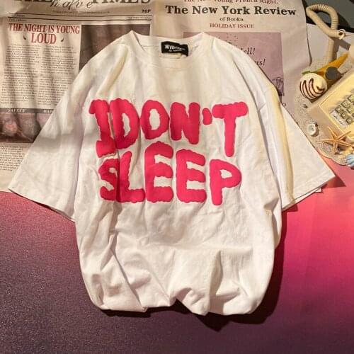 2021 Summer New Foam Letter Printing Short-sleeved T-shirt Womens Harajuku Style Loose Casual Top