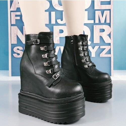 New 14cm super high heels thick soled muffin shoes slope heels short boots high inside womens Nude shoes autumn and winter 2020