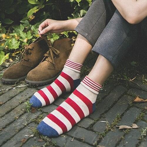 Women Cotton Crew Socks Autumn New Soft Cuff Striped Short Socks harajuku Winter Female Girls Lady Warm Funny Socks 5 Pairs/Lot
